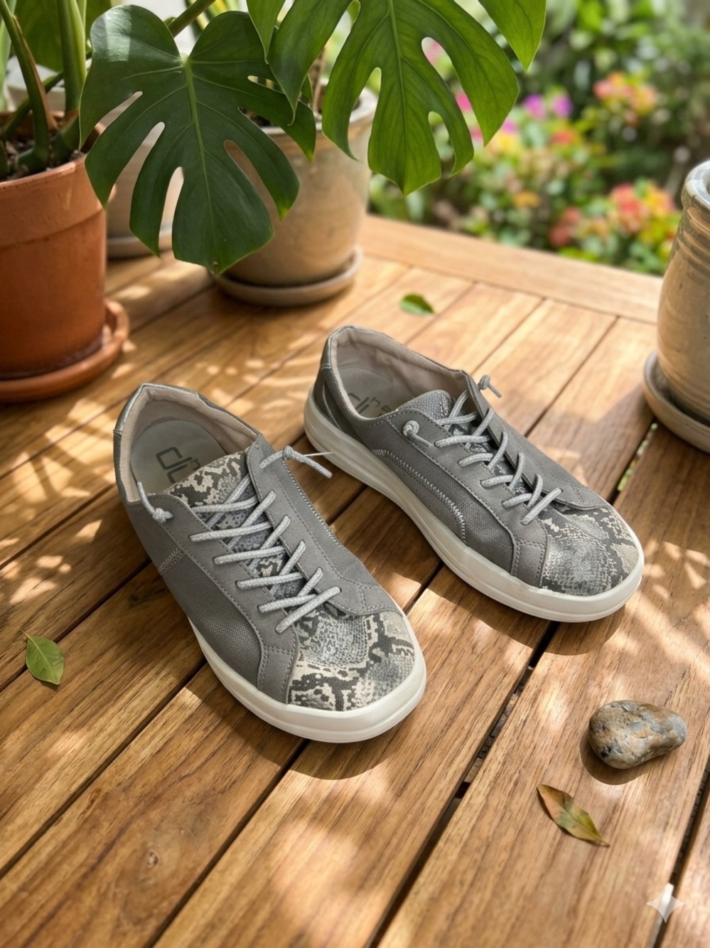 Hey Dude Gray Sneakers with Snake-Print Accents
